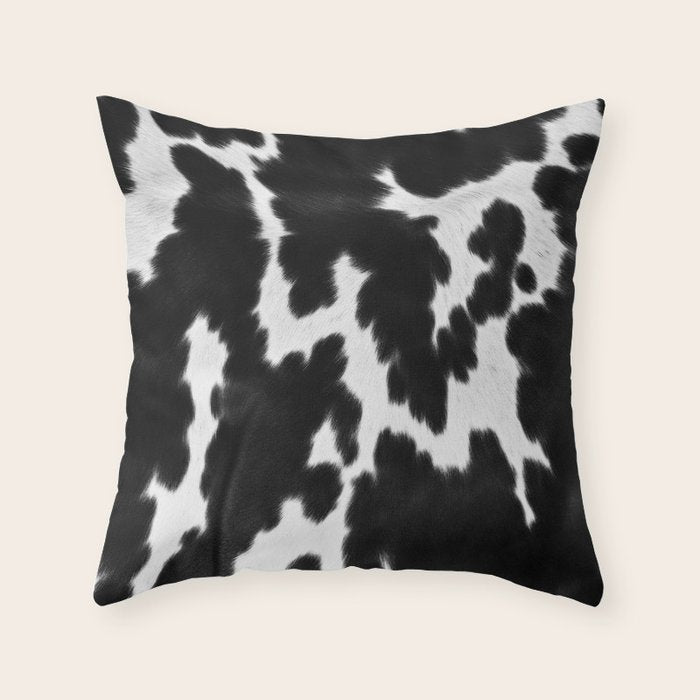 Black and White Rustic Cow Print Throw Pillow Gallery Image 1