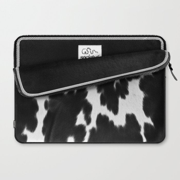 Black and White Rustic Cow Print Laptop Sleeve Gallery Image 2
