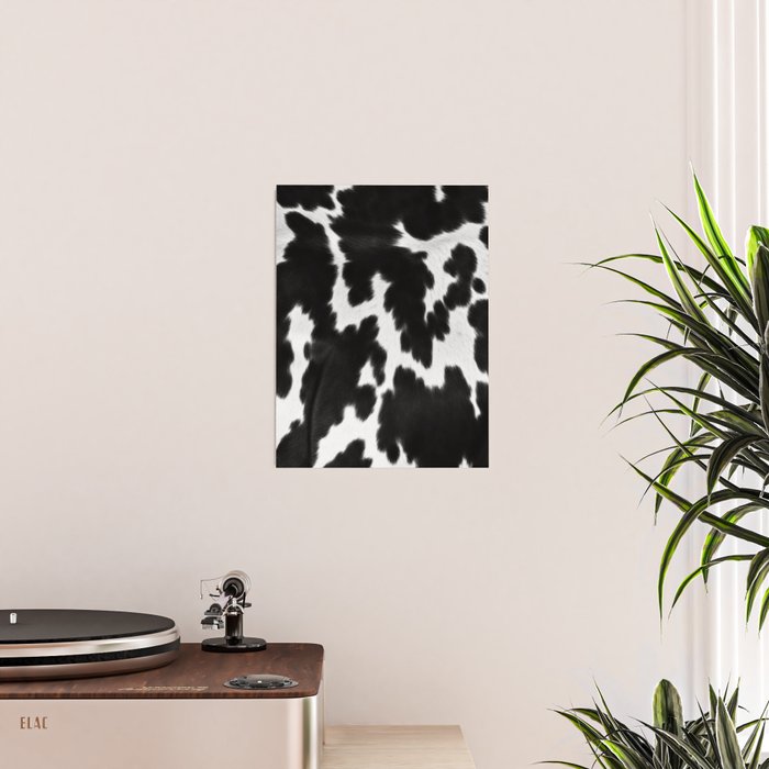 Black and White Rustic Cow Print Poster Gallery Image 2