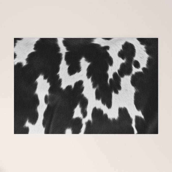 Black and White Rustic Cow Print Welcome Mat Gallery Image 1