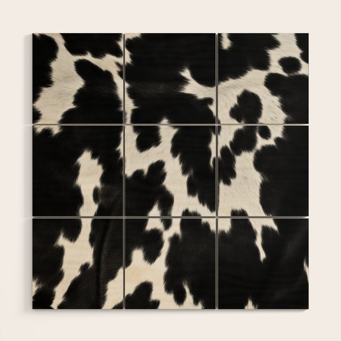 Black and White Rustic Cow Print Wood Wall Art Gallery Image 1