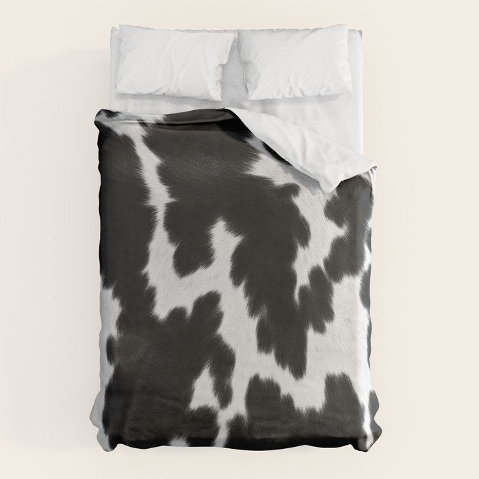 Black and White Rustic Cow Print Duvet Cover Gallery Image 1