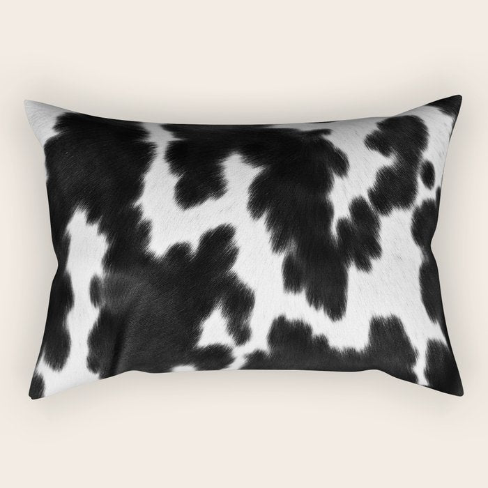 Black and White Rustic Cow Print Rectangular Pillow Gallery Image 1