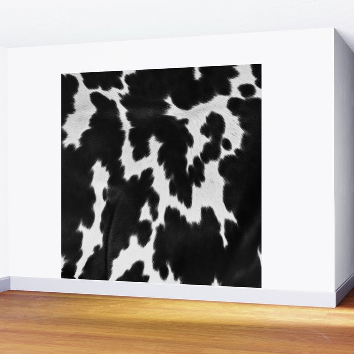 Black and White Rustic Cow Print Wall Mural Gallery Image 2