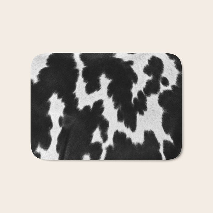 Black and White Rustic Cow Print Bath Mat Gallery Image 1