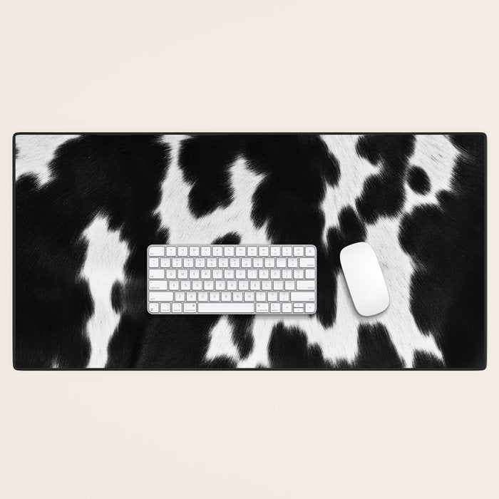 Black and White Rustic Cow Print Desk Mat Gallery Image 1