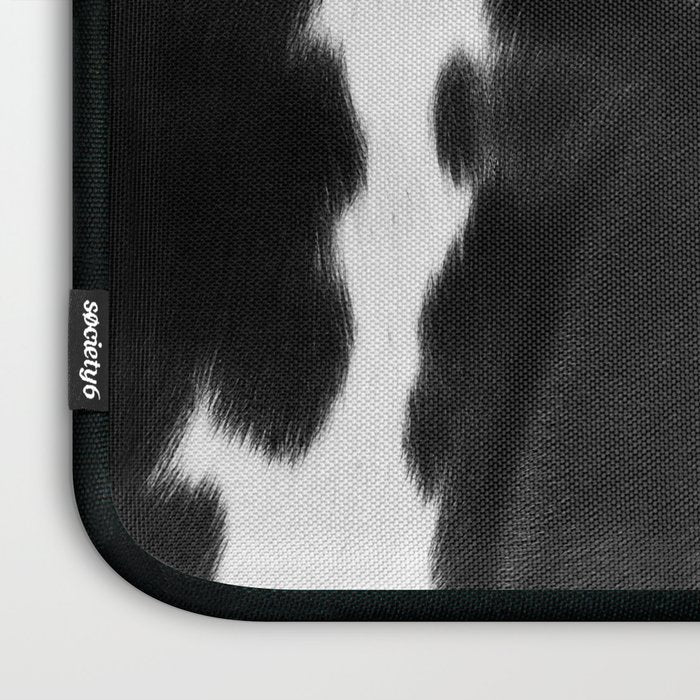 Black and White Rustic Cow Print Laptop Sleeve Gallery Image 3
