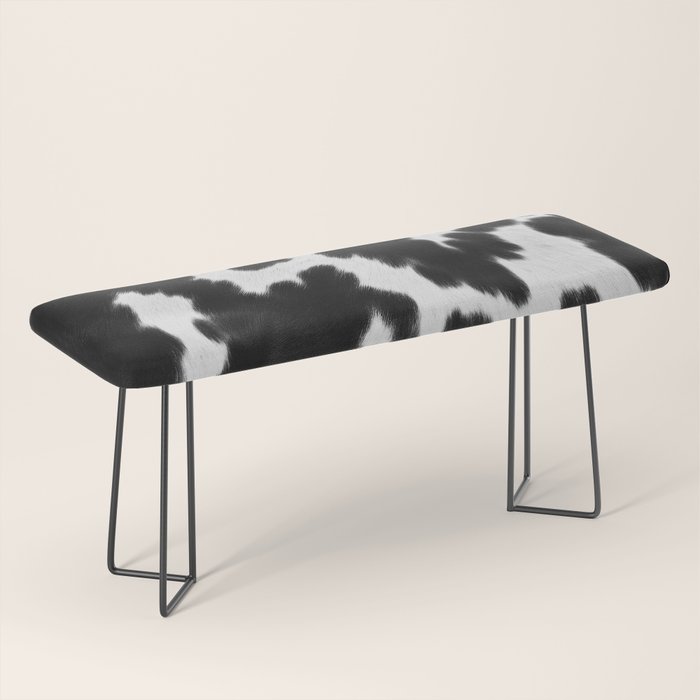 Black and White Rustic Cow Print Bench Gallery Image 1