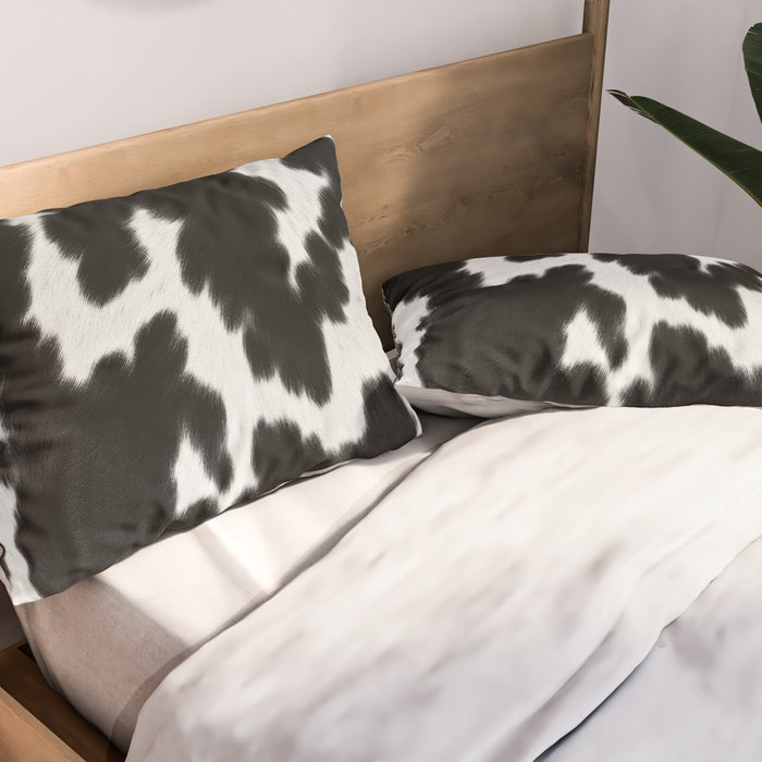 Black and White Rustic Cow Print Pillow Sham Gallery Image 2