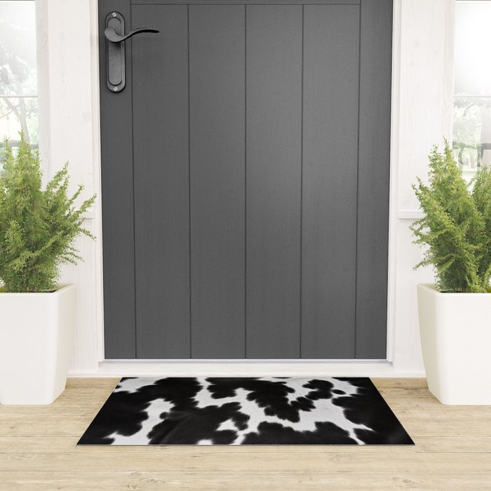 Black and White Rustic Cow Print Welcome Mat Gallery Image 3