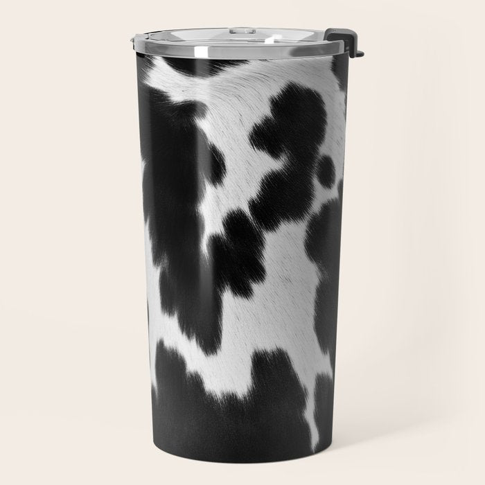 Black and White Rustic Cow Print Travel Mug Gallery Image 2
