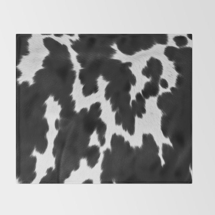 Black and White Rustic Cow Print Throw Blanket Gallery Image 2
