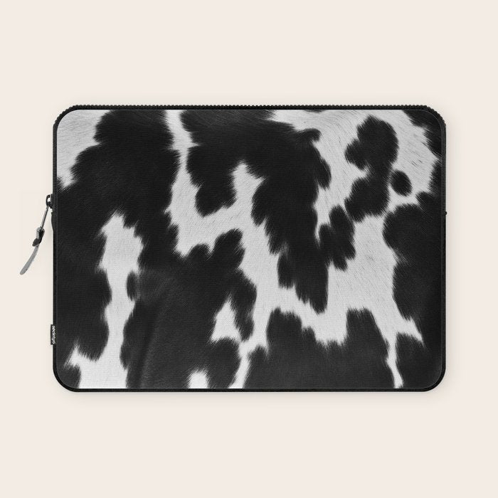 Black and White Rustic Cow Print Laptop Sleeve Gallery Image 1