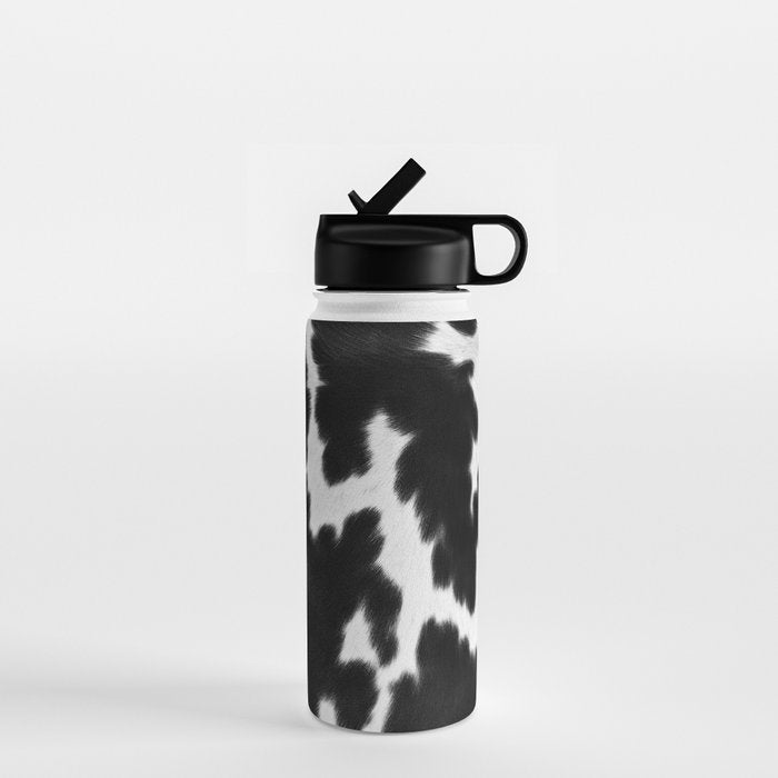 Black and White Rustic Cow Print Water Bottle Gallery Image 1