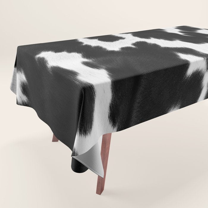 Black and White Rustic Cow Print Tablecloth Gallery Image 1