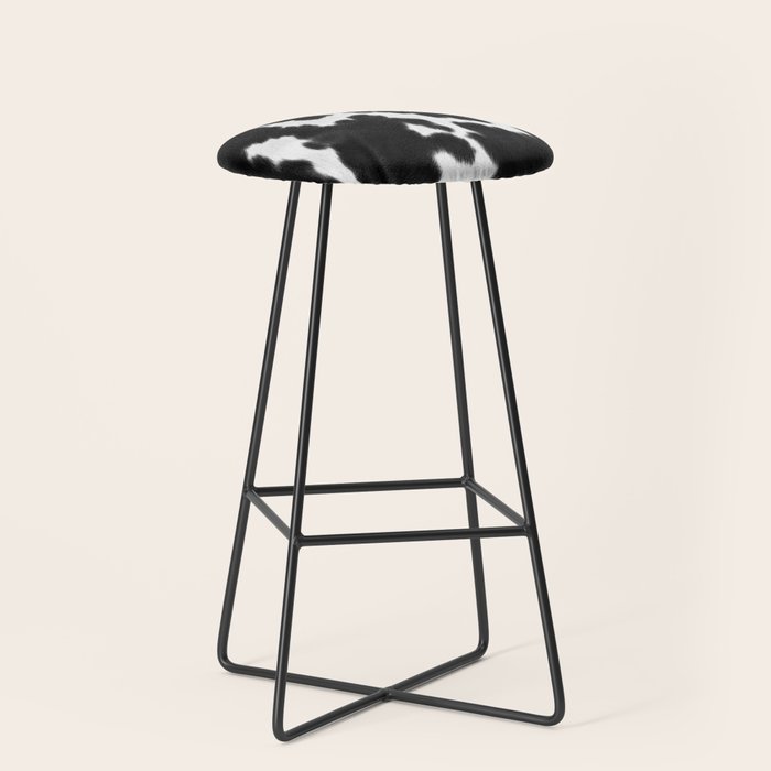 Black and White Rustic Cow Print Stool Gallery Image 1