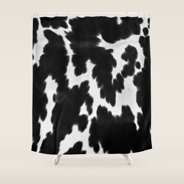 Black and White Rustic Cow Print Shower Curtain Gallery Image 1