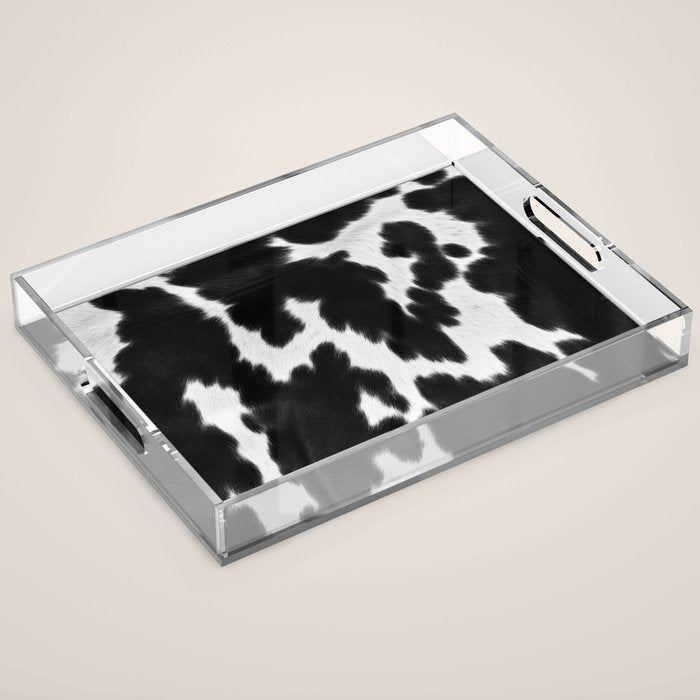 Black and White Rustic Cow Print Acrylic Tray Gallery Image 1