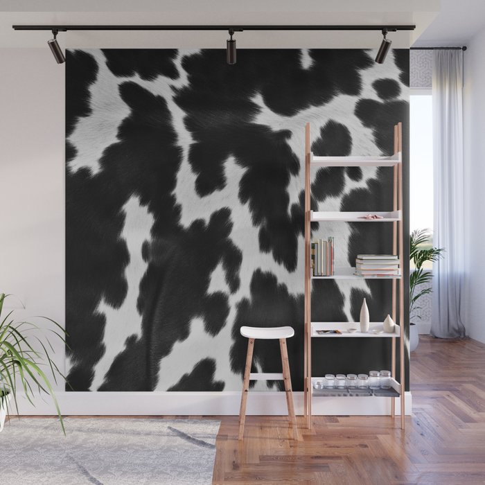 Black and White Rustic Cow Print Wall Mural Gallery Image 1