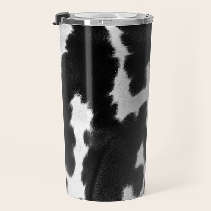 Black and White Rustic Cow Print Travel Mug Gallery Image 3