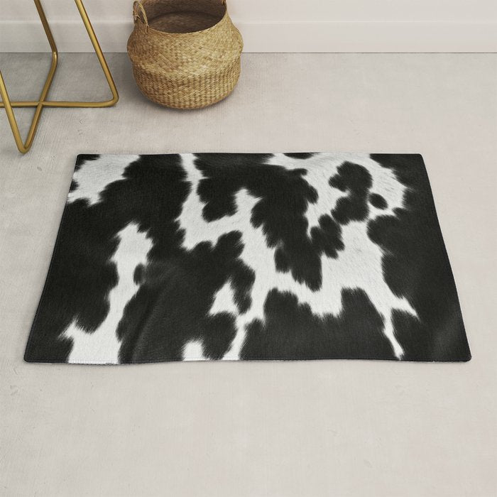 Black and White Rustic Cow Print Rug Gallery Image 1