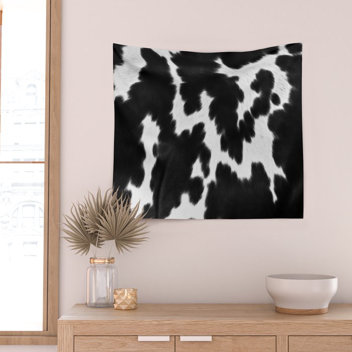 Black and White Rustic Cow Print Wall Tapestry Gallery Image 2