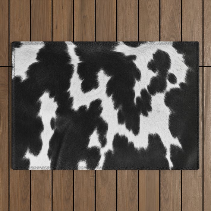 Black and White Rustic Cow Print Outdoor Rug Gallery Image 1