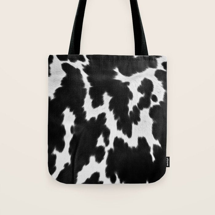 Black and White Rustic Cow Print Tote Bag Gallery Image 1