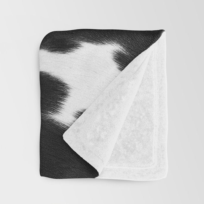 Black and White Rustic Cow Print Throw Blanket Gallery Image 3