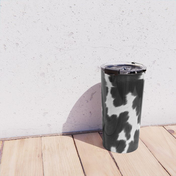 Black and White Rustic Cow Print Travel Mug Gallery Image 4