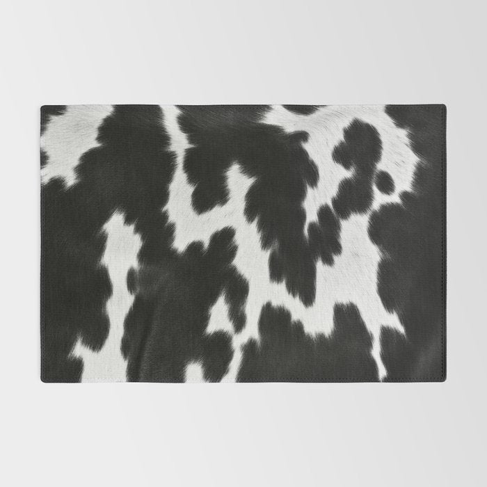 Black and White Rustic Cow Print Rug Gallery Image 2