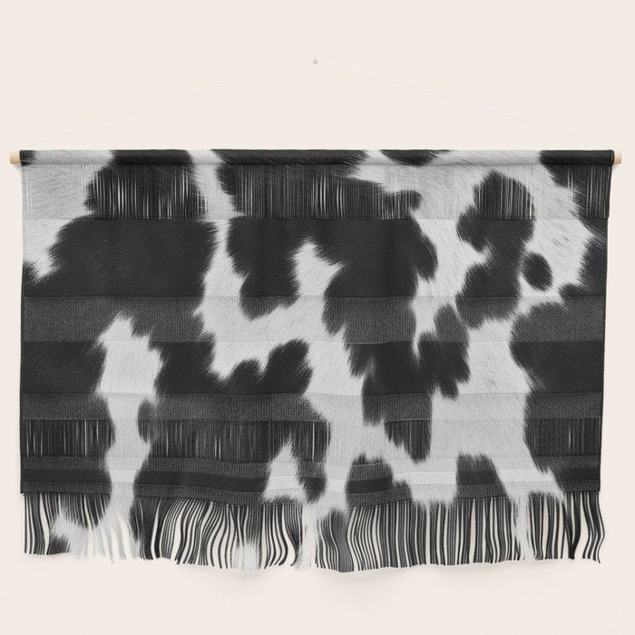 Black and White Rustic Cow Print Wall Hanging Gallery Image 1