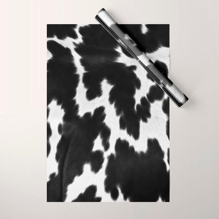 Black and White Rustic Cow Print Wrapping Paper Gallery Image 1