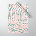 Summer, Tropical Green and Pink, Palm Leaves Pattern Wrapping Paper Gallery Image 1