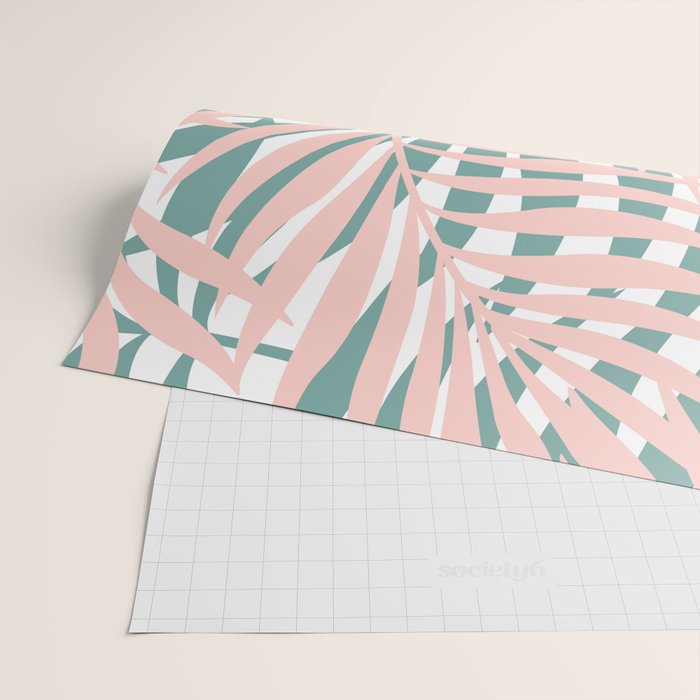 Summer, Tropical Green and Pink, Palm Leaves Pattern Wrapping Paper Gallery Image 2