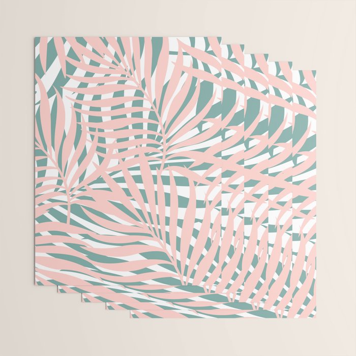 Summer, Tropical Green and Pink, Palm Leaves Pattern Wrapping Paper Gallery Image 3