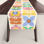 Retro Folk and Floral Colorful Pastel Flower Grid Cream Table Runner Gallery Image 1