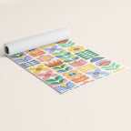 Retro Folk and Floral Colorful Pastel Flower Grid Cream Yoga Mat Gallery Image 2