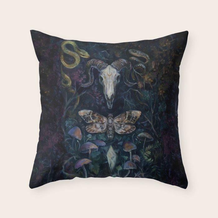 Death Moth Goat Skull Throw Pillow Gallery Image 6