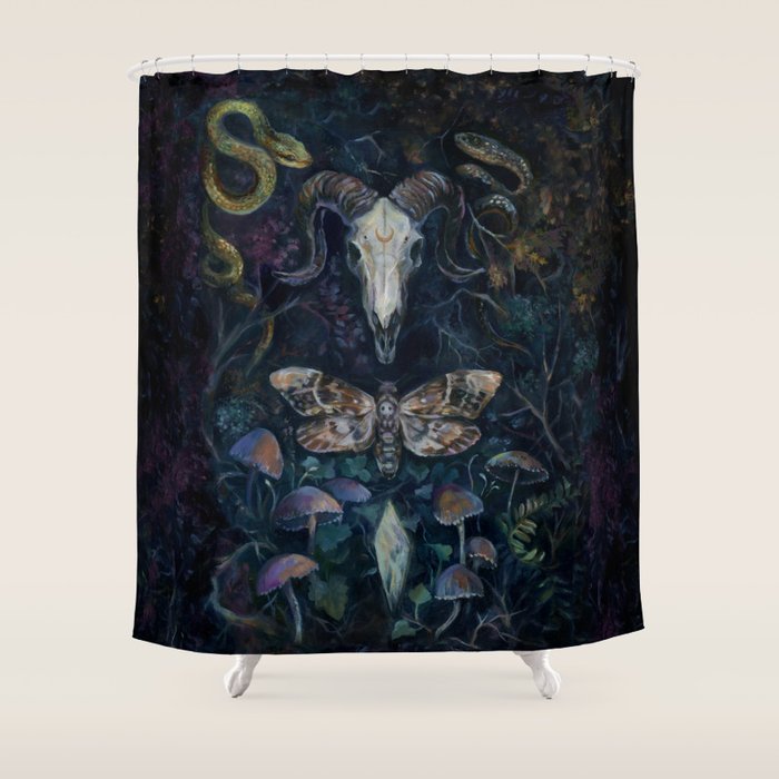 Death Moth Goat Skull Shower Curtain Gallery Image 1