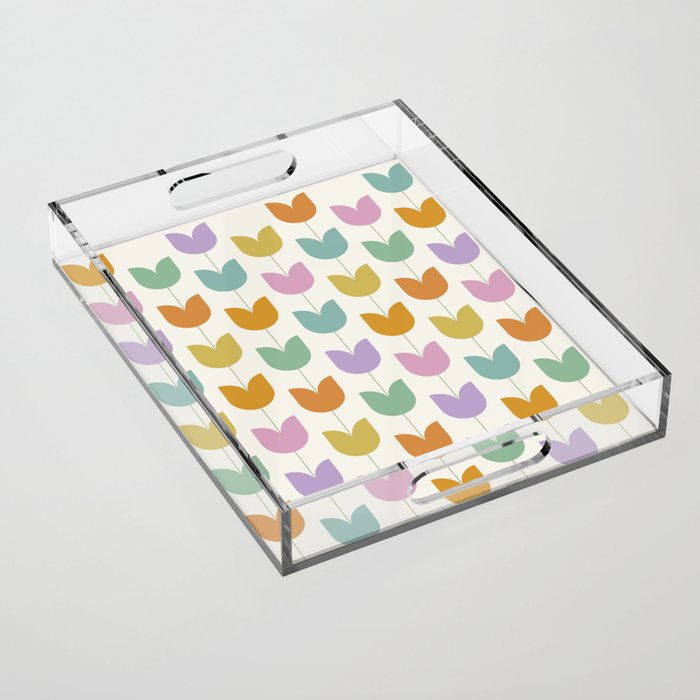 Spring Tulips X Rainbow Mid Century Flowers Acrylic Tray Gallery Image 1