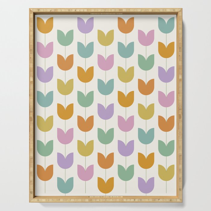 Spring Tulips X Rainbow Mid Century Flowers Serving Tray Gallery Image 1