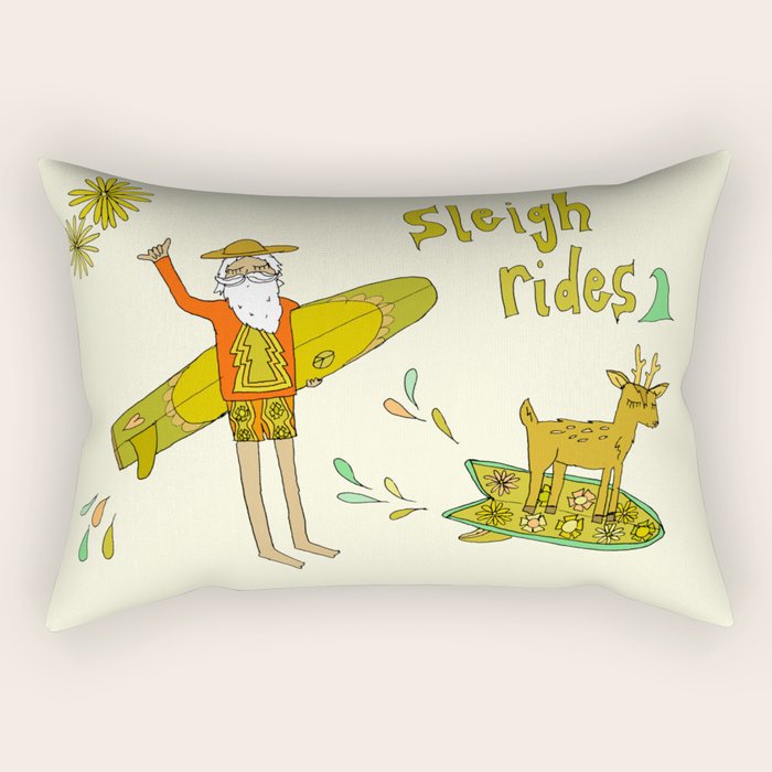 sleigh rides // surfing santa // retro surf art by surfy birdy Rectangular Pillow Gallery Image 1