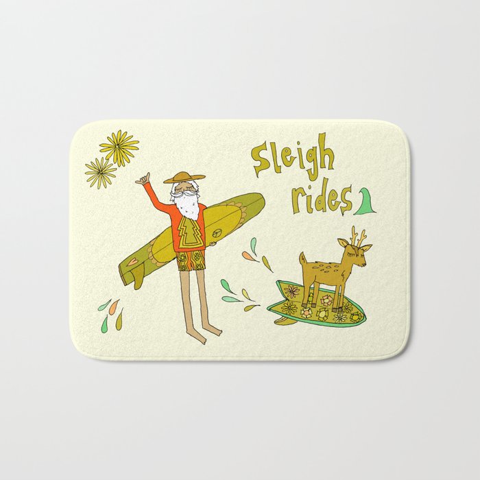sleigh rides // surfing santa // retro surf art by surfy birdy Bath Mat Gallery Image 1