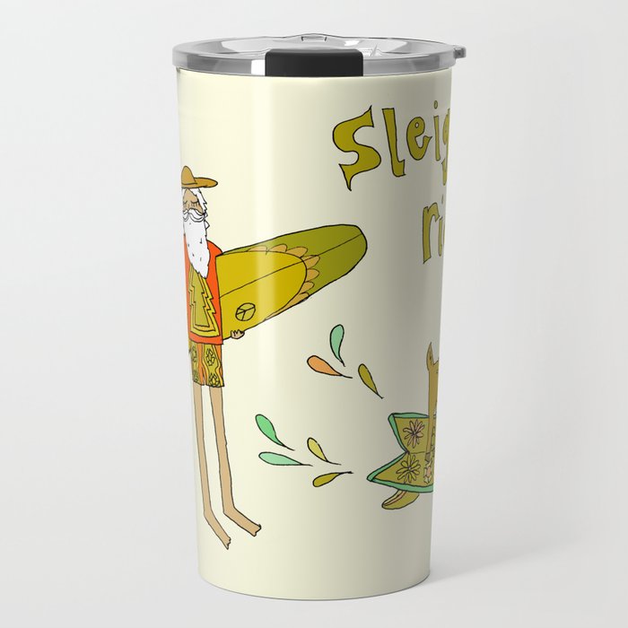sleigh rides // surfing santa // retro surf art by surfy birdy Travel Mug Gallery Image 1