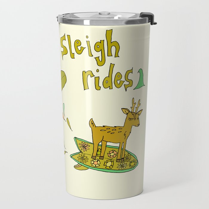sleigh rides // surfing santa // retro surf art by surfy birdy Travel Mug Gallery Image 2