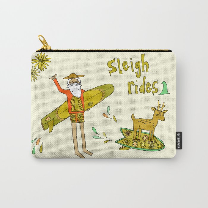 sleigh rides // surfing santa // retro surf art by surfy birdy Carry All Pouch Gallery Image 1