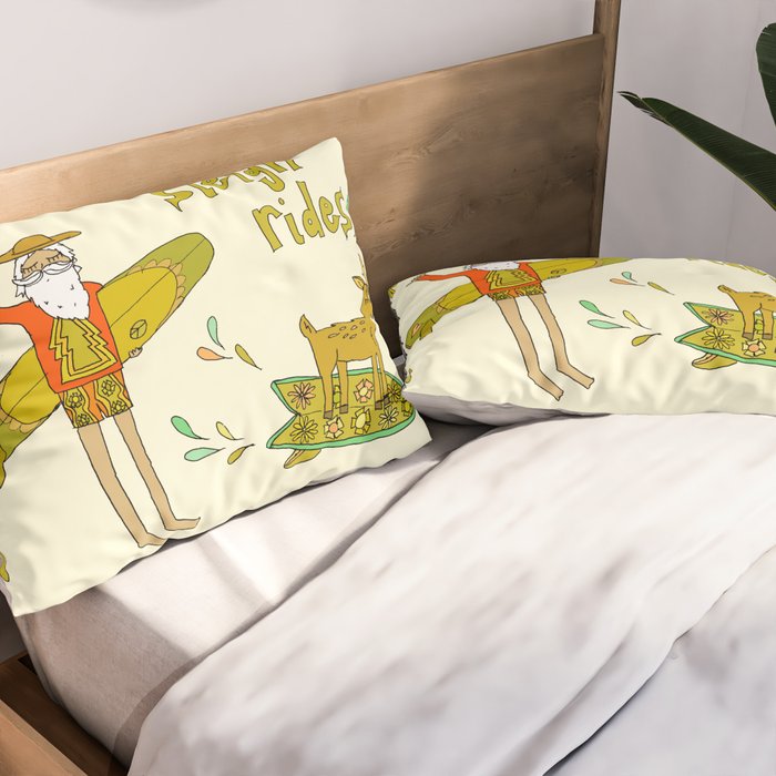 sleigh rides // surfing santa // retro surf art by surfy birdy Pillow Sham Gallery Image 2