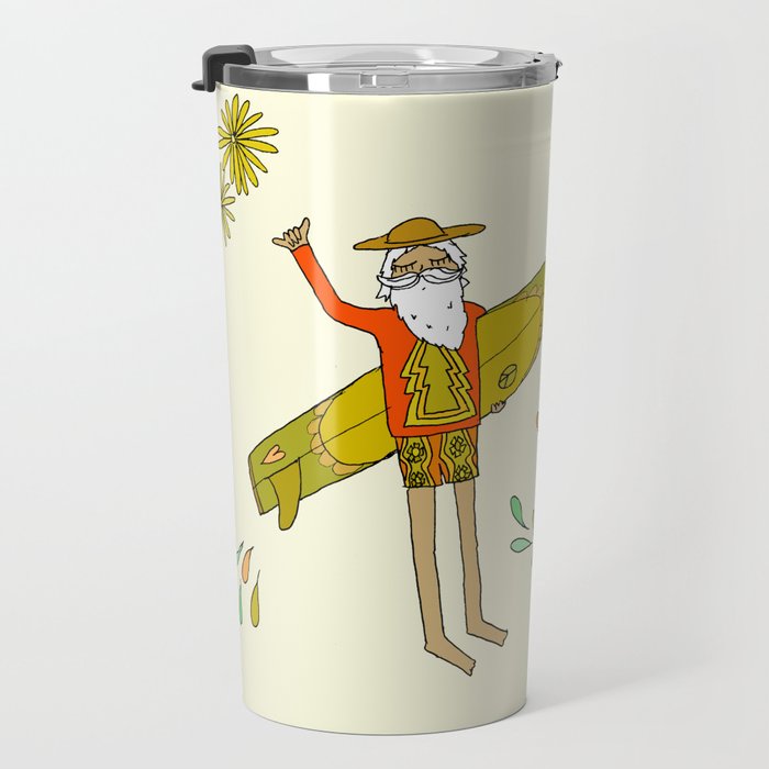 sleigh rides // surfing santa // retro surf art by surfy birdy Travel Mug Gallery Image 3