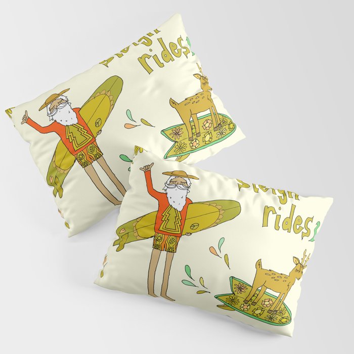 sleigh rides // surfing santa // retro surf art by surfy birdy Pillow Sham Gallery Image 1